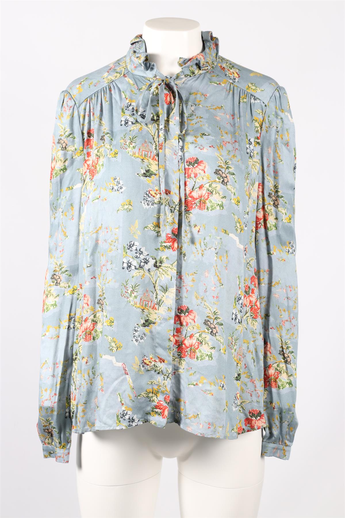 PREEN BY THORNTON BREGAZZI MULTICOLOURED FLORAL PRINT CREPE SHIRT MEDIUM