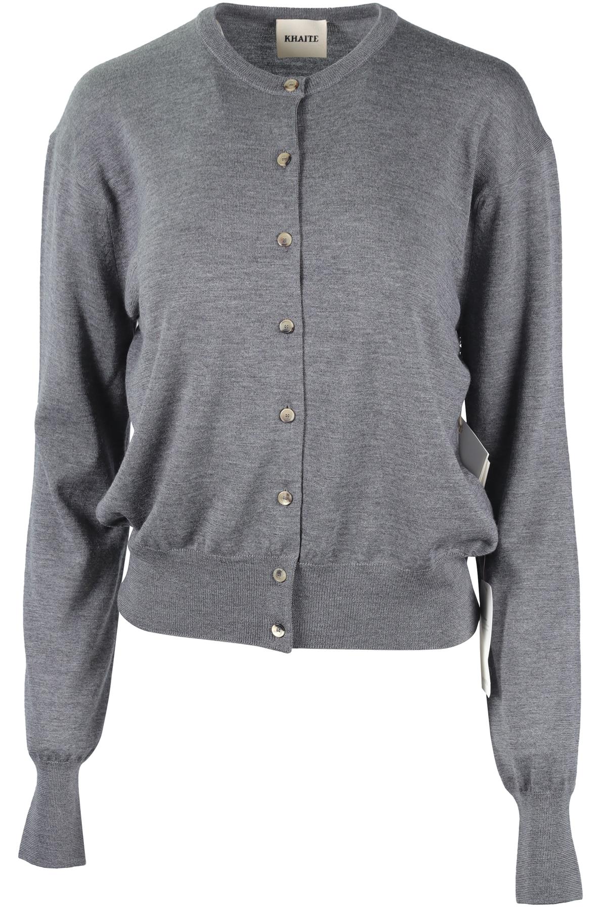 KHAITE GREY WOOL CARDIGAN MEDIUM