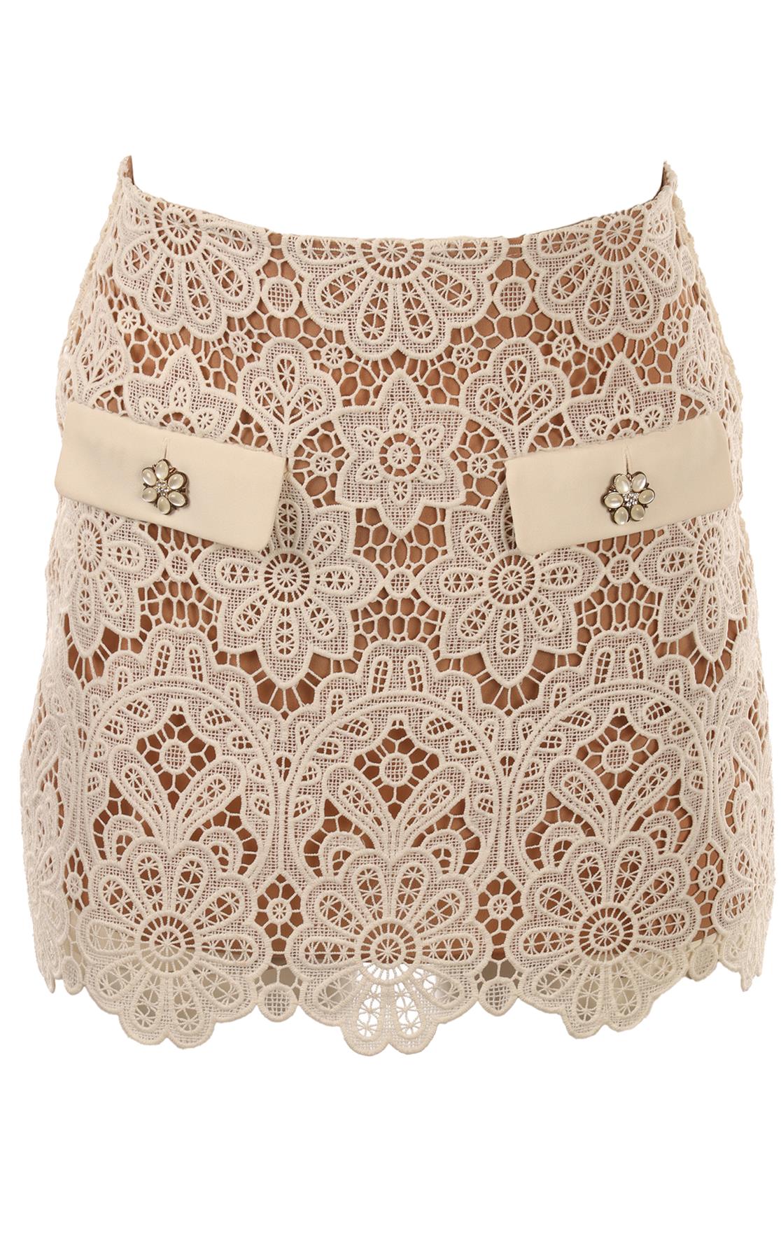 SELF-PORTRAIT IVORY CROCHET MINI SKIRT UK 4