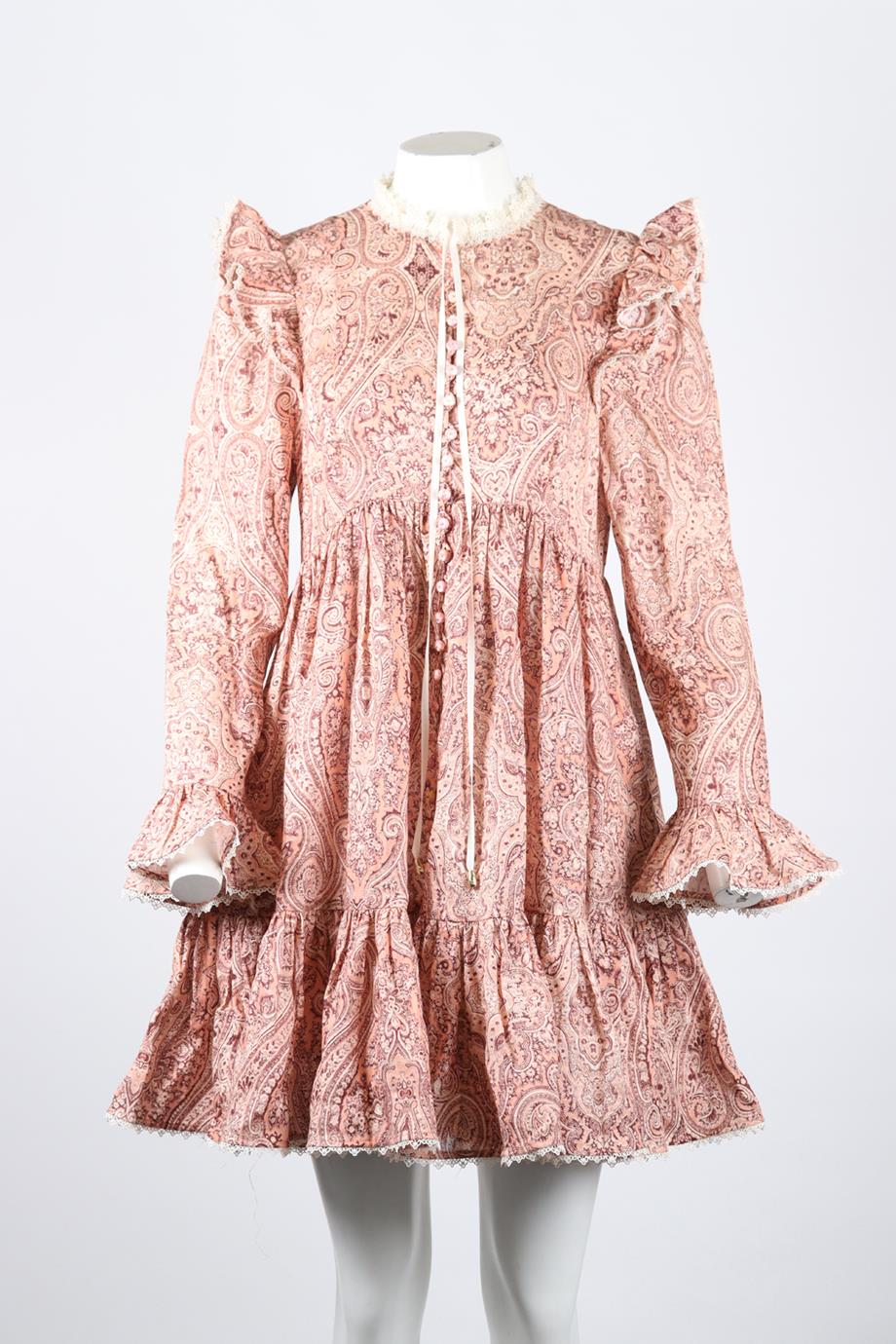ZIMMERMANN PRINTED LINEN MINI DRESS UK 14