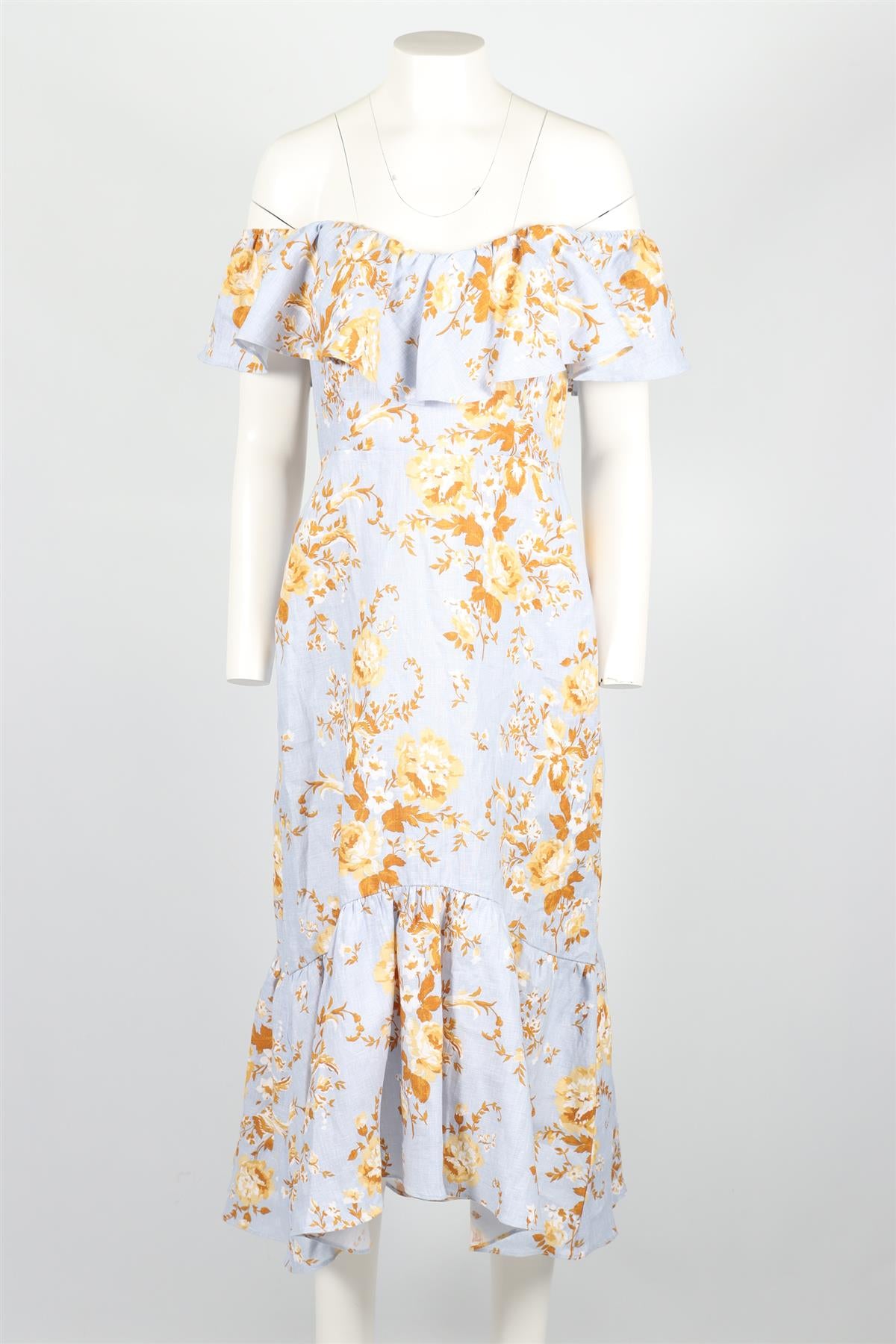 REFORMATION BLUE LINEN MIDI DRESS US 8 UK 12