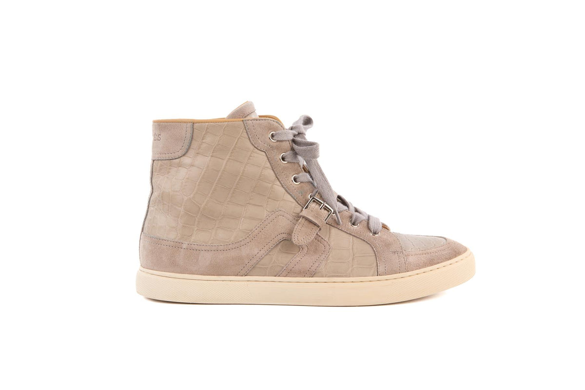HERMÈS GREY MEN'S QUANTUM MATTE ALLIGATOR MISSISSIPPIENSIS SNEAKERS EU 42 UK 8 US 9