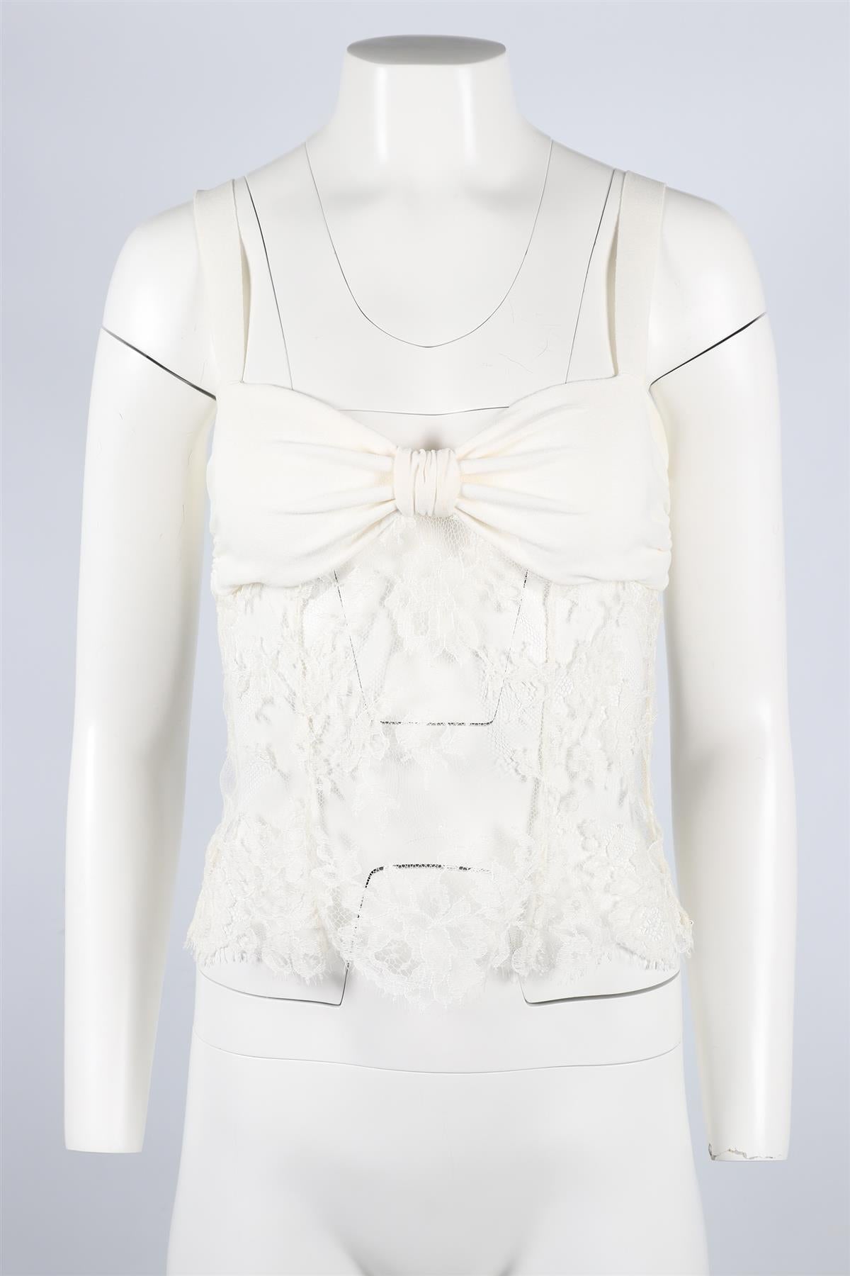 VALENTINO WHITE VINTAGE COTTON BLEND AND LACE TOP SIZE MEDIUM