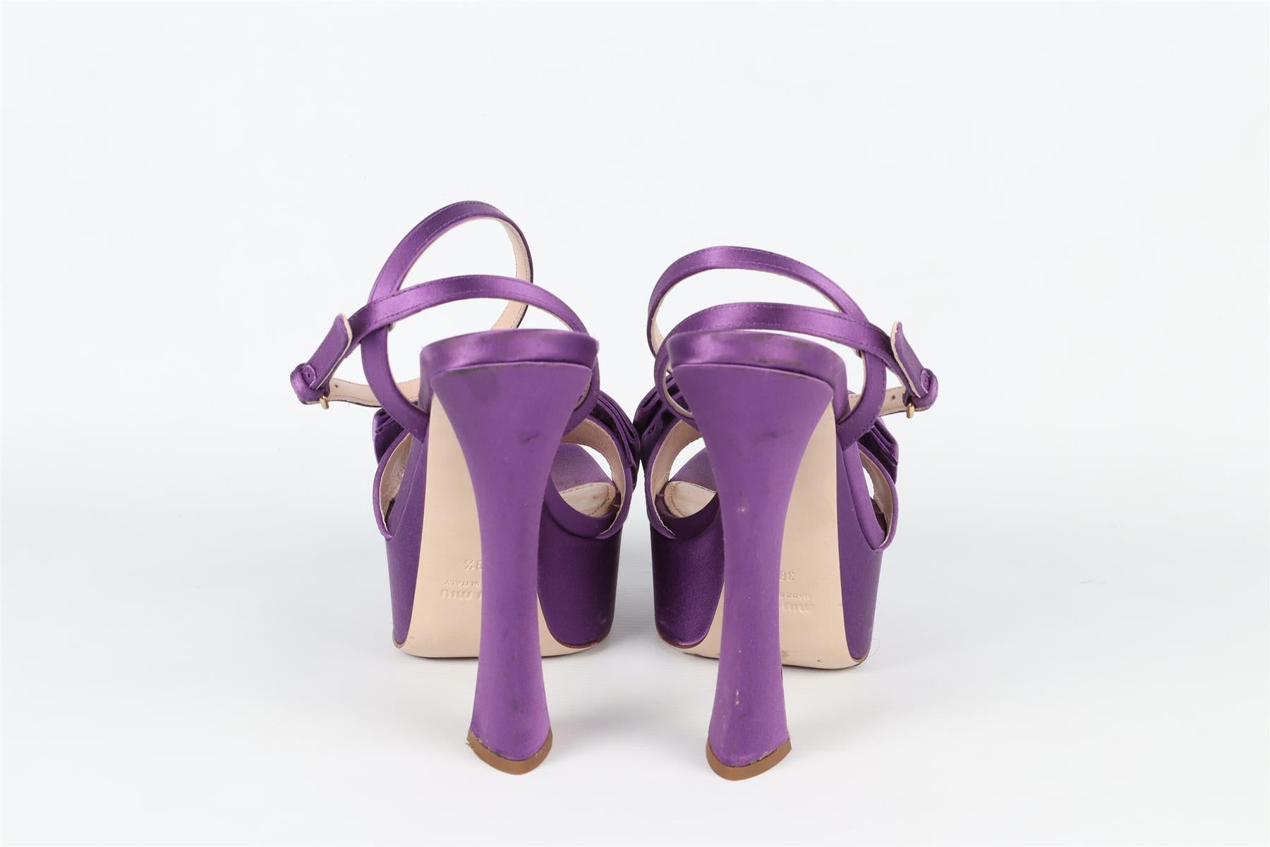 MIU MIU PURPLE SATIN PLAFORM SANDALS EU 38.5 UK 5.5 US 8.5