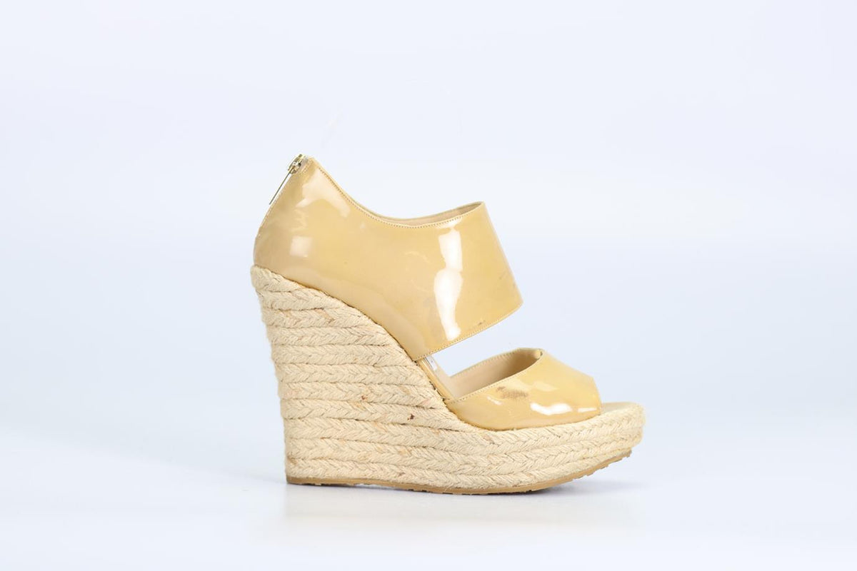 JIMMY CHOO PATENT LEATHER WEDGES ESPADRILLES EU 37 UK 4 US 7