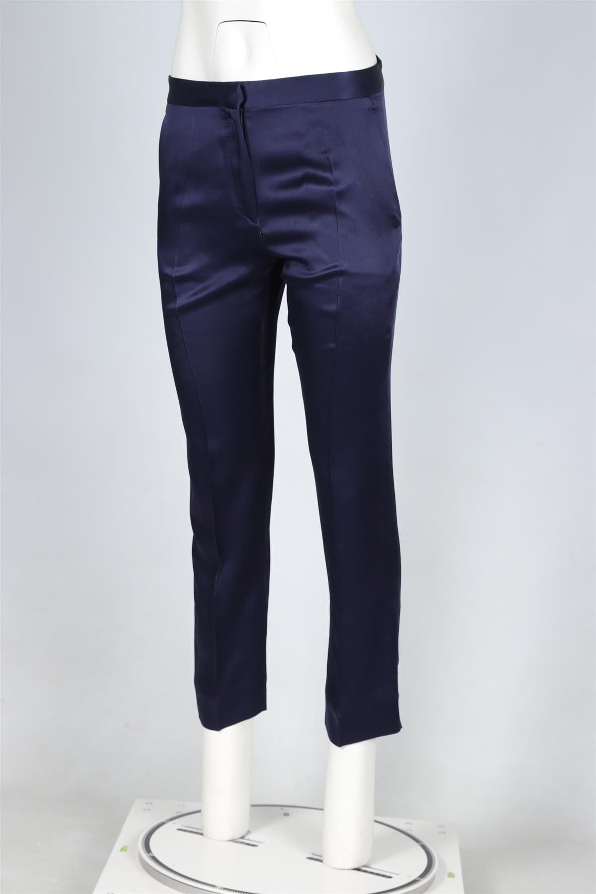 HAIDER ACKERMANN NAVY SATIN STRAIGHT LEG PANTS XSMALL