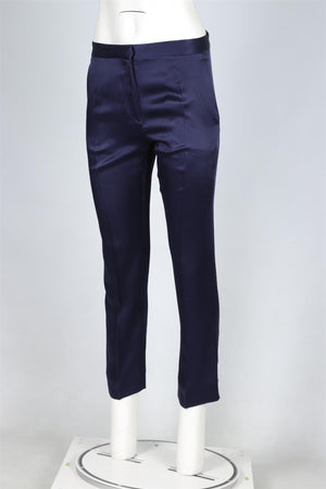 HAIDER ACKERMANN NAVY SATIN STRAIGHT LEG PANTS XSMALL
