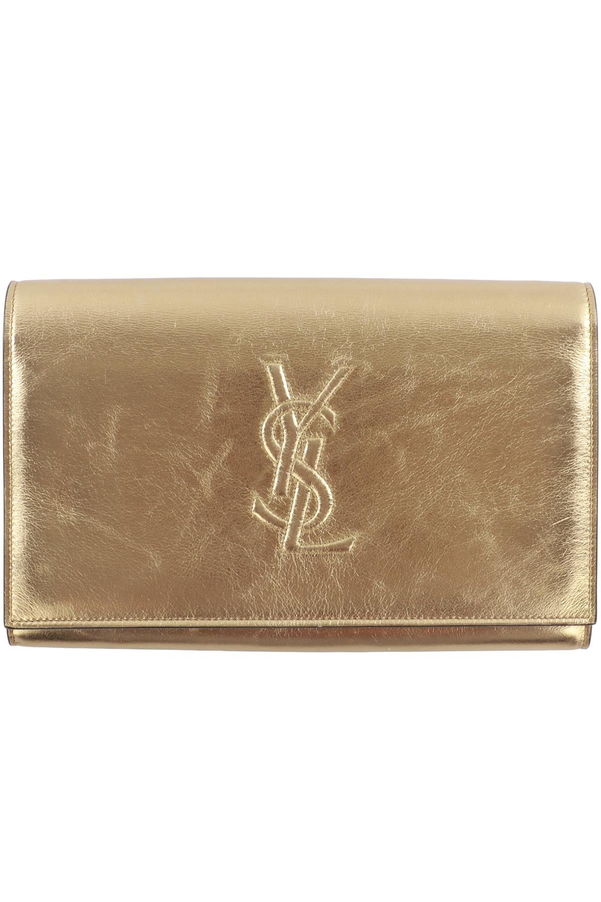 SAINT LAURENT GOLD BELLE DE JOUR LEATHER CLUTCH