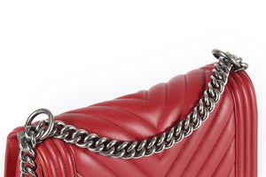 CHANEL RED 2016 BOY MEDIUM LEATHER SHOULDER BAG