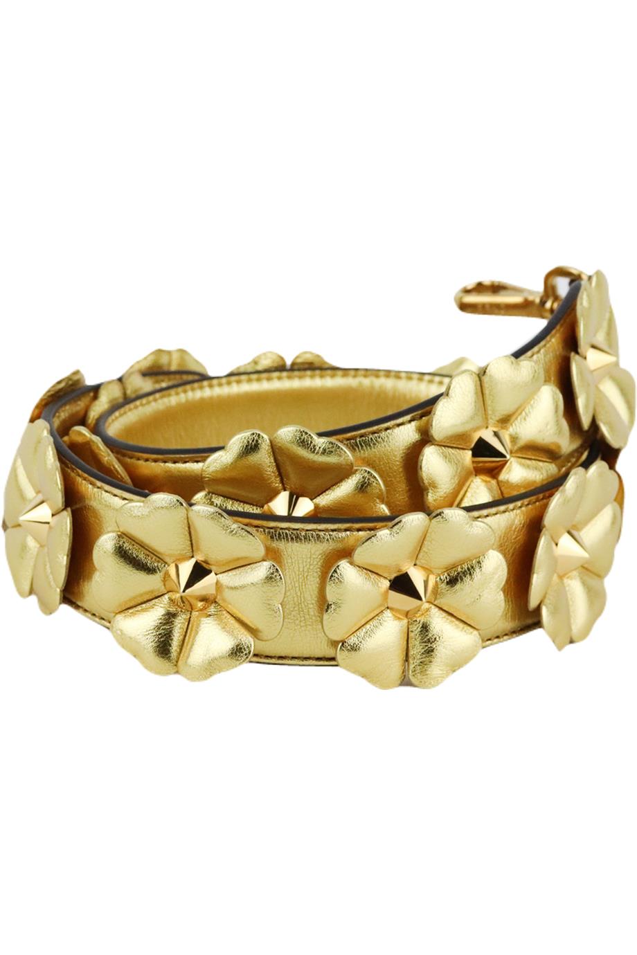 FENDI FLORAL APPLIQUÉD METALLIC LEATHER BAG STRAP