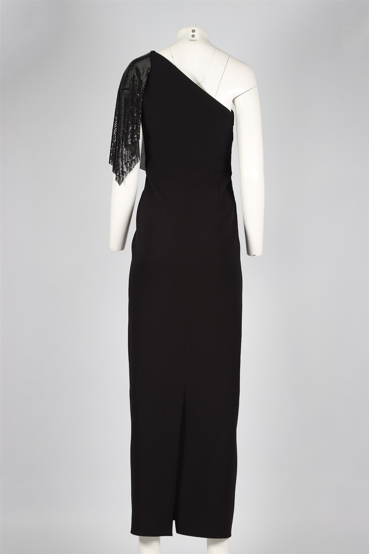 SAFIYAA BLACK CHAINMAIL AND CREPE MAXI DRESS UK 10