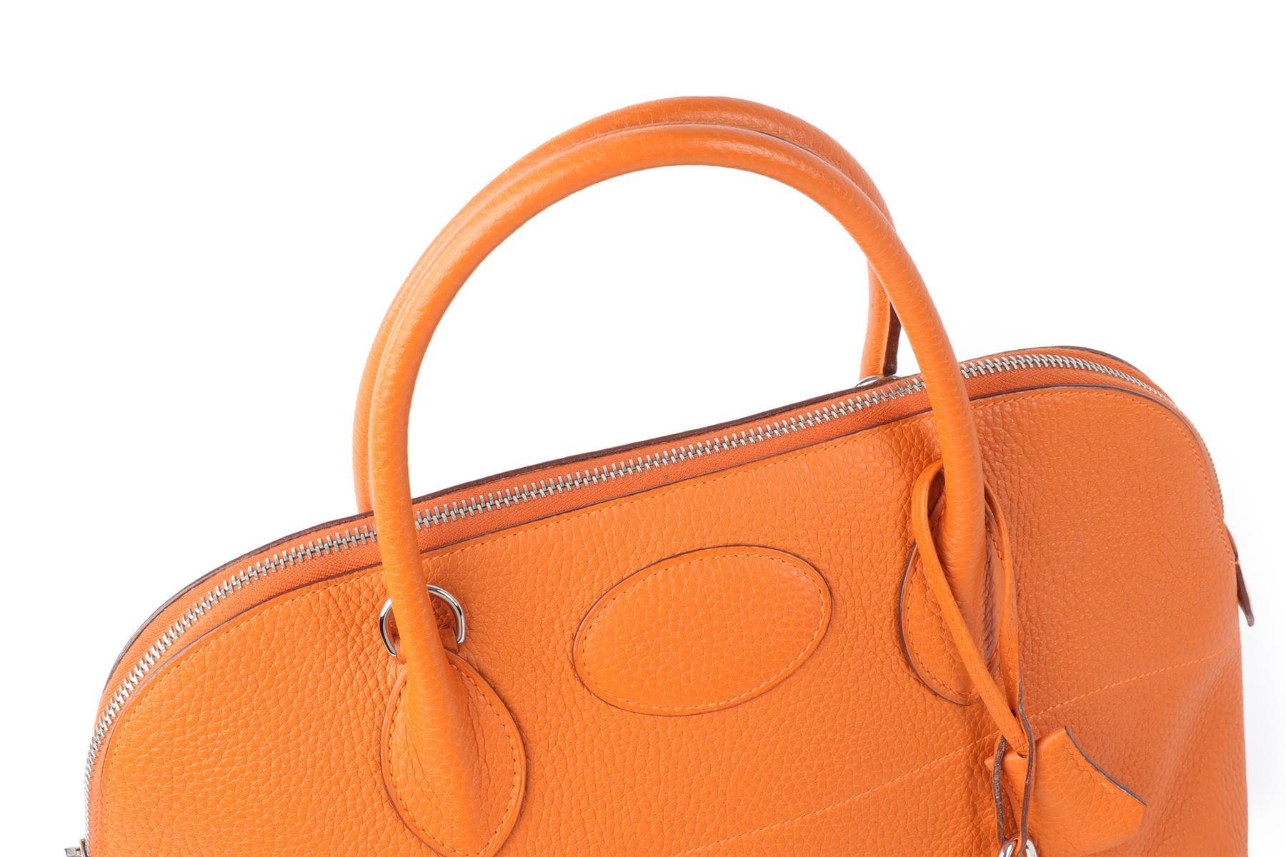HERMÈS  ORANGE 2005 BOLIDE 35 CM CLEMENCE LEATHER TOTE BAG IN ORANGE
