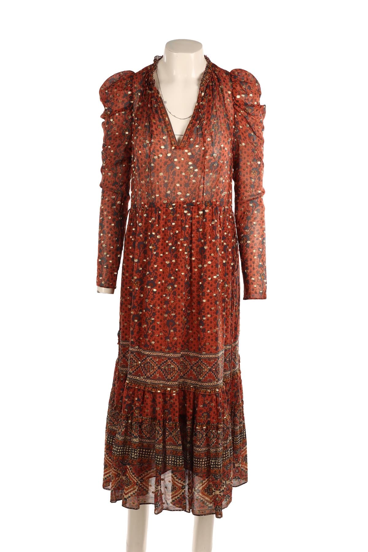 ULLA JOHNSON BROWN SILK MAXI DRESS US 0 UK 4