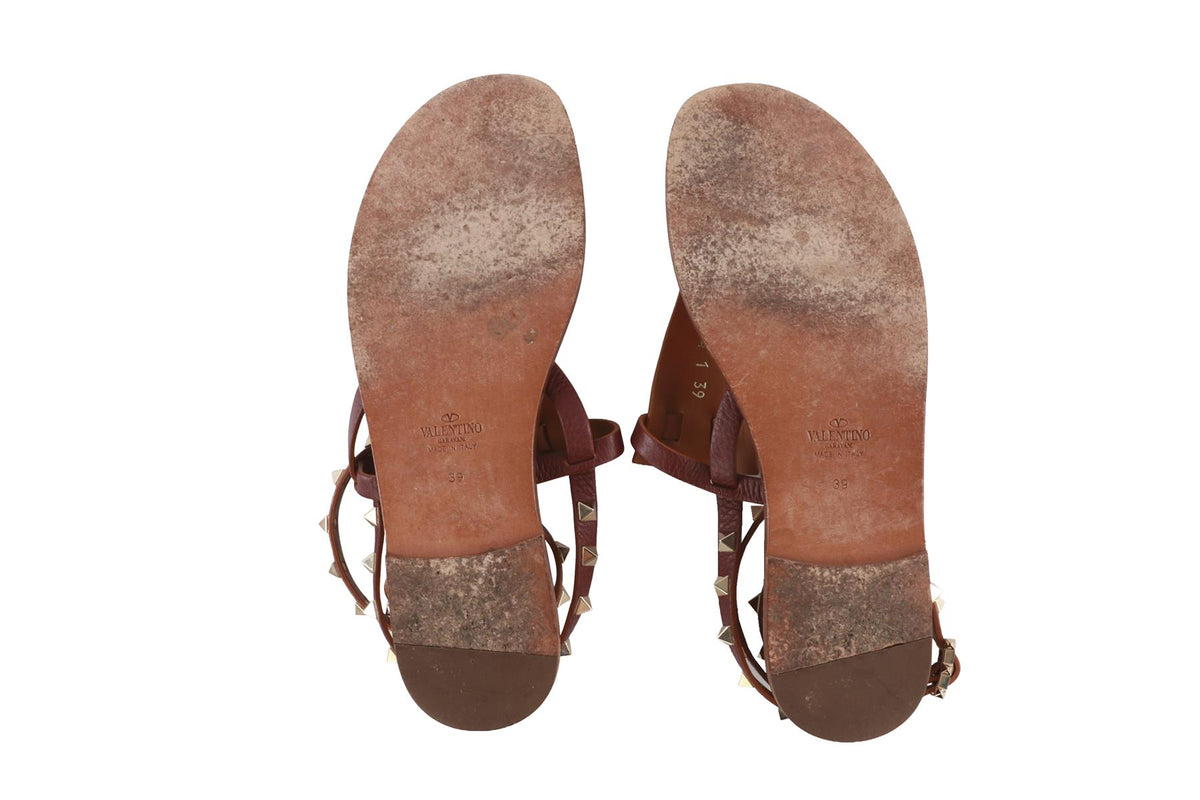 VALENTINO GARAVANI MAROON ROCKSTUD LEATHER SANDALS EU 39 UK 6 US 9