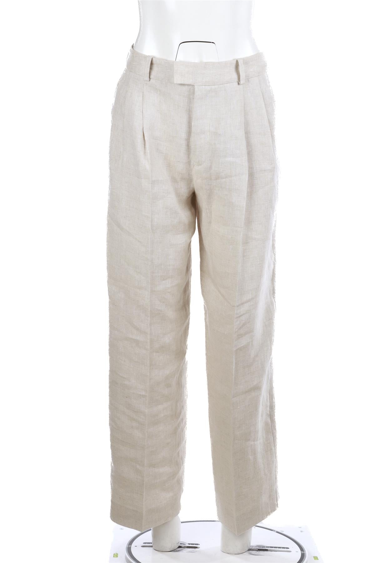 WITH NOTHING UNDERNEATH BEIGE LINEN STRAIGHT LEG PANTS UK 8
