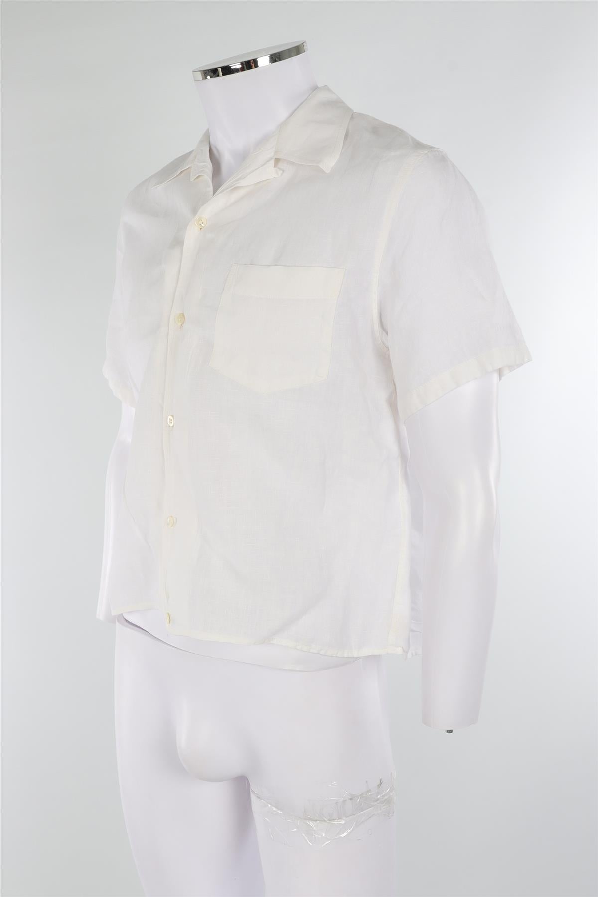 DE BONNE FACTURE WHITE MEN'S LINEN SHIRT FR 48 UK/US 38