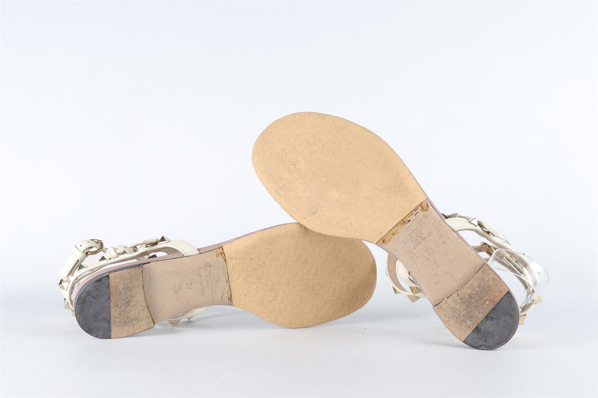VALENTINO GARAVANI CREAM ROCKSTUD LEATHER SANDALS EU 38 UK 5 US 8