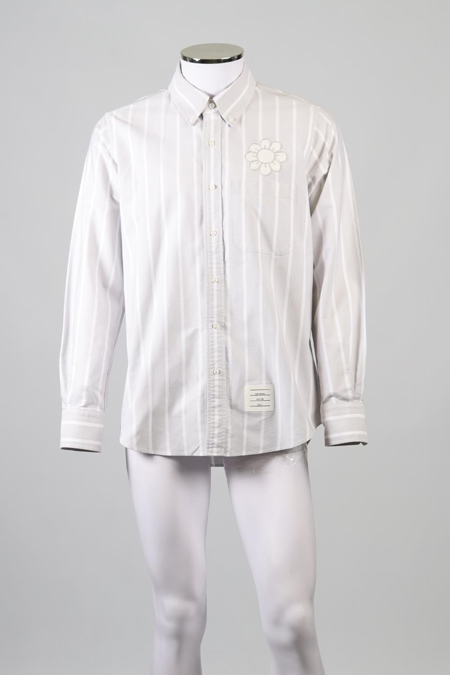 THOM BROWNE MEN'S STRIPED COTTON SHIRT LARGE