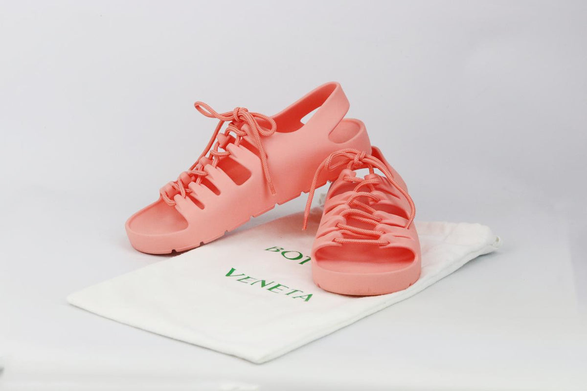 BOTTEGA VENETA JELLY LACE UP RUBBER SANDALS EU 38 UK 5 US 8