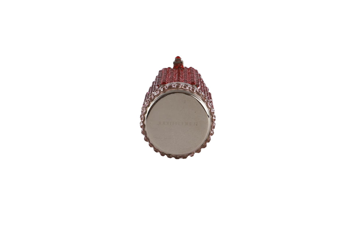 JUDITH LEIBER RED CRYSTAL AND SILVER TONE PILL BOX
