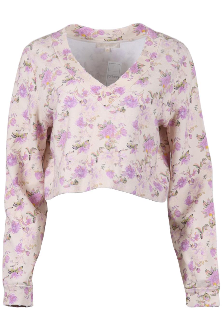 LOVESHACKFANCY CROPPED FLORAL PRINT COTTON SWEATSHIRT SMALL
