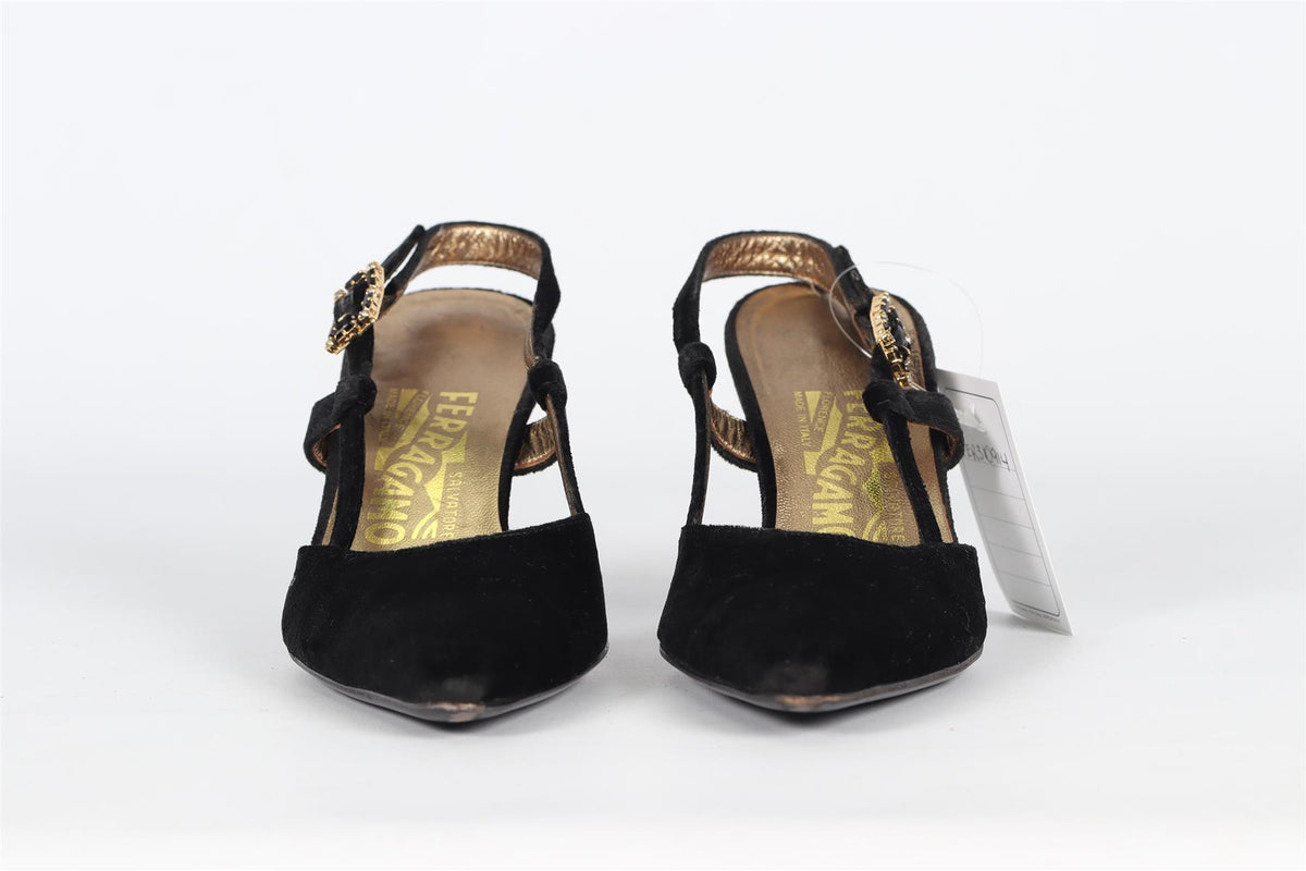 SALVATORE FERRAGAMO CRYSTAL AND VELVET SLINGBACK PUMPS EU 37 UK 4 US 7