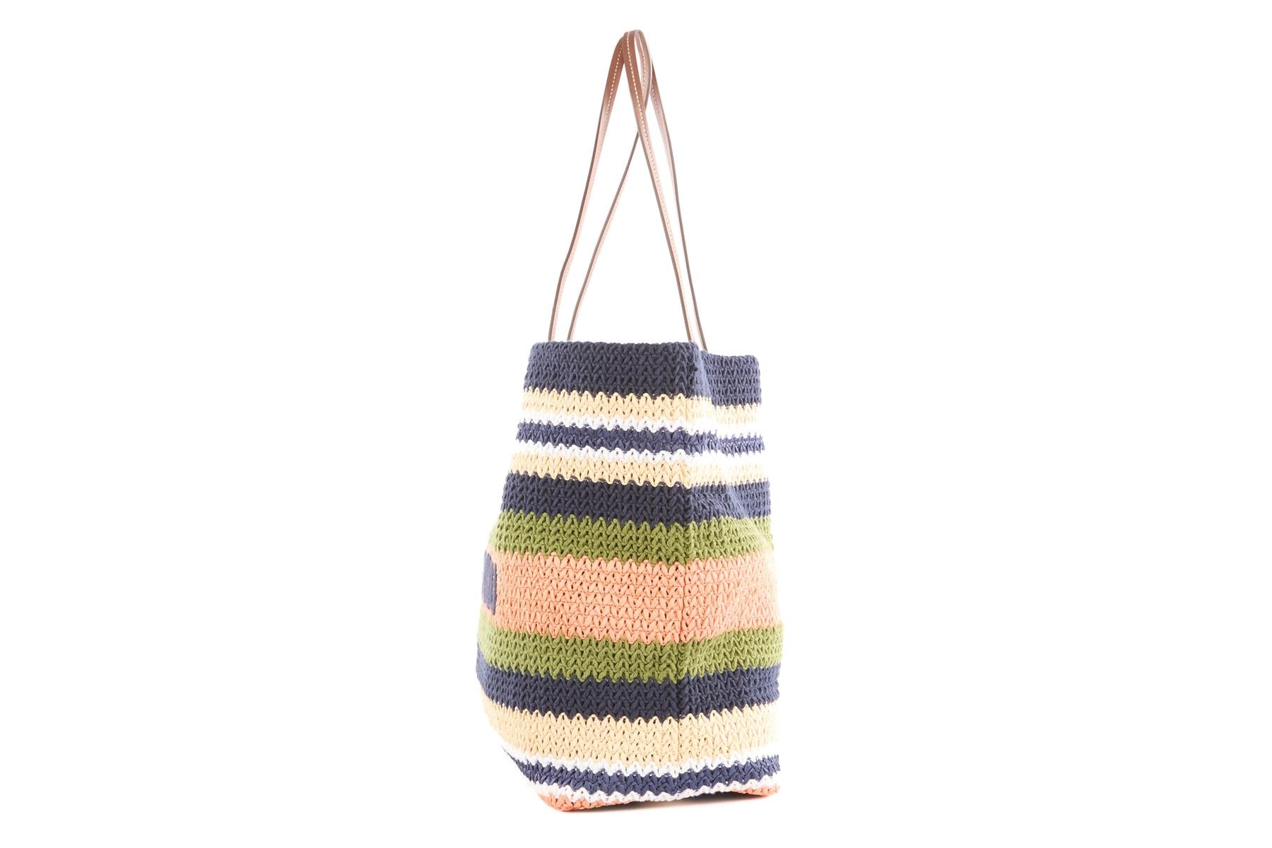 MIU MIU NAVY LOGO CROCHET TOTE BAG