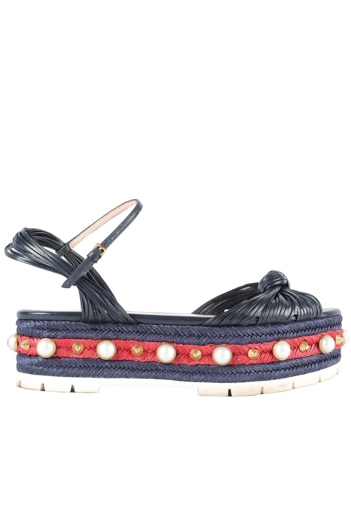 GUCCI NAVY LEATHER PLATFORM SANDALS EU 38.5 UK 5.5 US 8.5