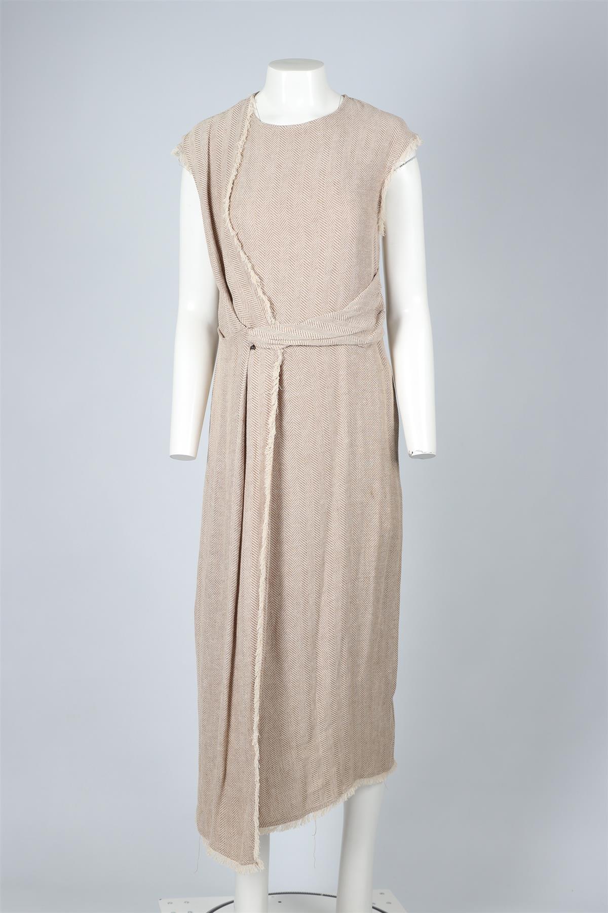 DUSAN BEIGE LINEN MIDI DRESS IT 42 UK 10