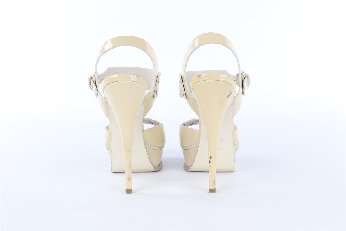 YVES SAINT LAURENT CREAM PATENT LEATHER SANDALS EU 38 UK 5 US 8