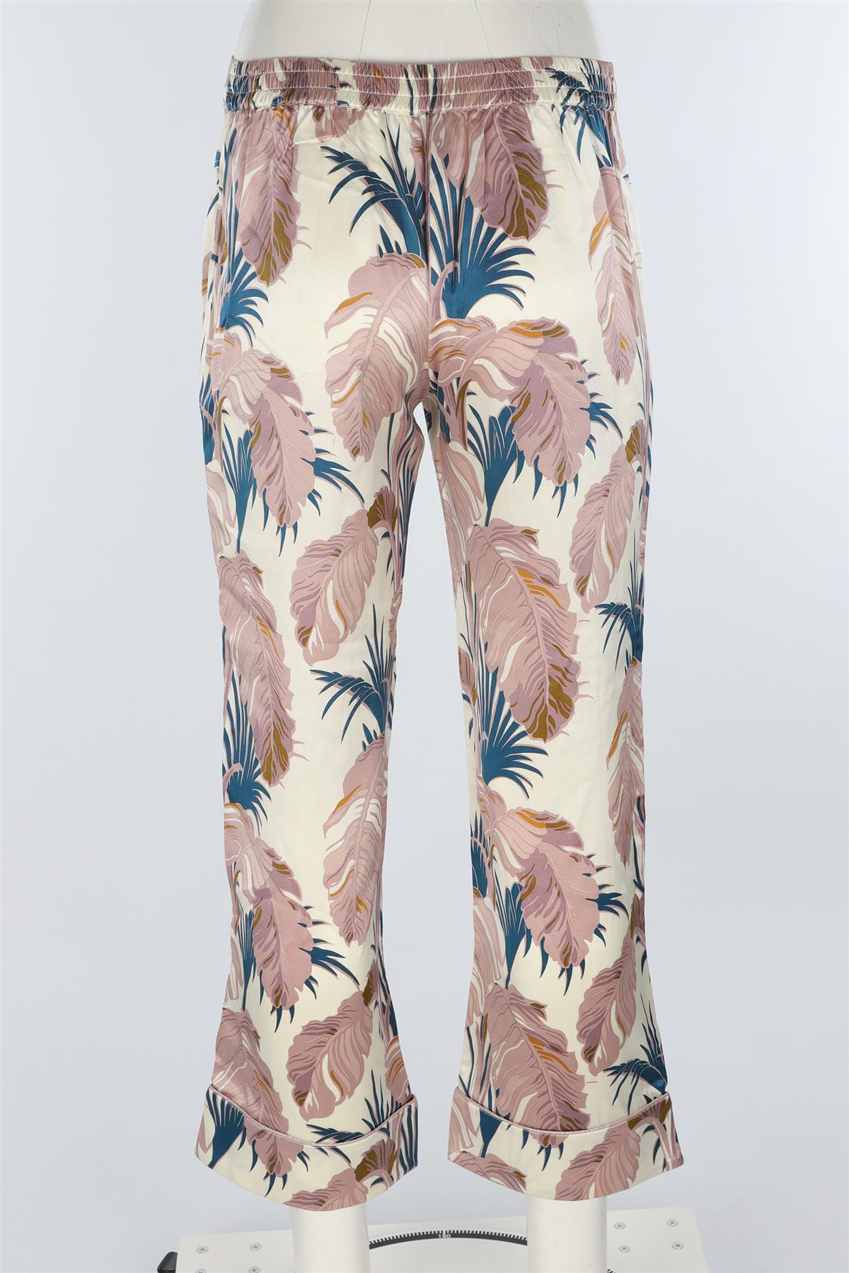 OLIVIA VON HALLE MULTI SILK STRAIGHT LEG PANTS UK 8