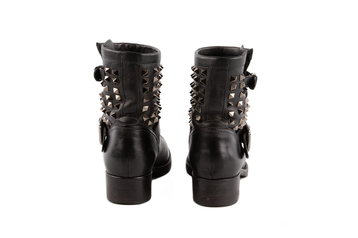 VALENTINO GARAVANI BLACK ROCKSTUD LEATHER ANKLE BOOTS EU 39