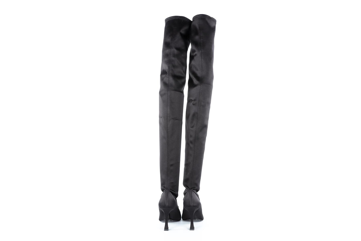 PROENZA SCHOULER BLACK SATIN OVER THE KNEE BOOTS EU 38.5 UK 5.5 US 8.5