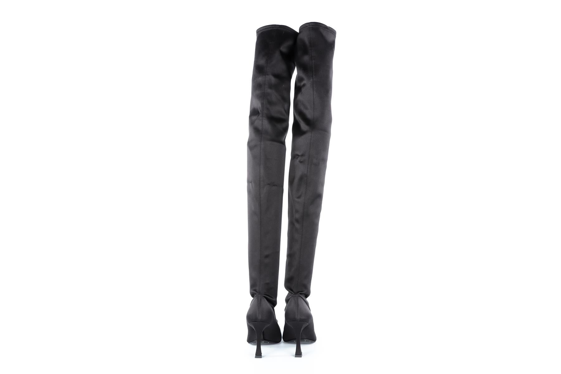 PROENZA SCHOULER BLACK SATIN OVER THE KNEE BOOTS EU 38.5 UK 5.5 US 8.5