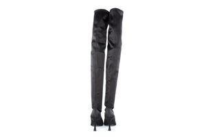 PROENZA SCHOULER BLACK SATIN OVER THE KNEE BOOTS EU 38.5 UK 5.5 US 8.5