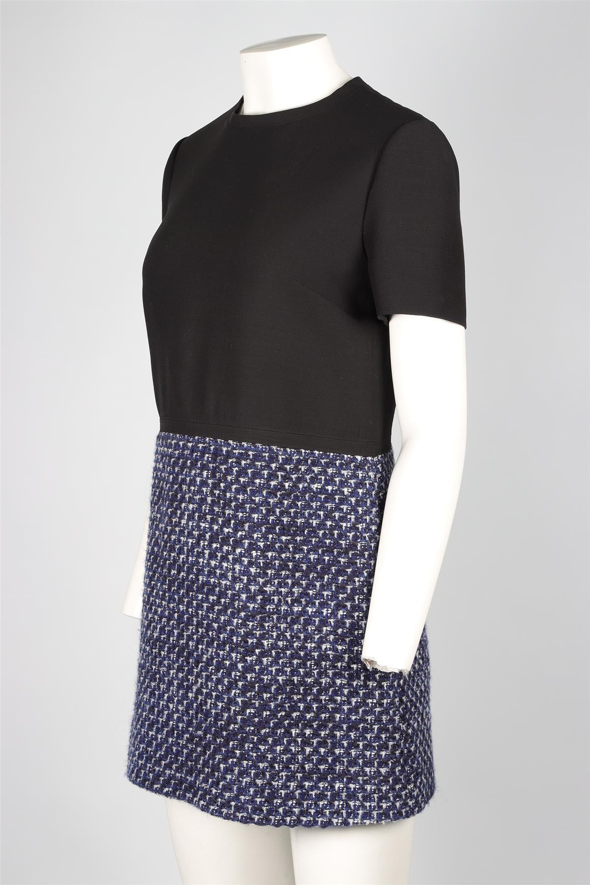 VALENTINO BLACK CREPE AND TWEED MINI DRESS IT 42 UK 10