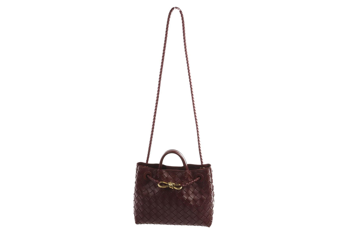 BOTTEGA VENETA BURGUNDY ANDIAMO SMALL INTRECCIATO LEATHER TOTE BAG