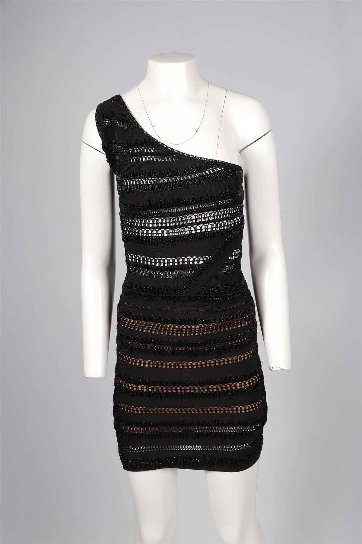 HERVE LEGER BLACK BEAD AND KNIT MINI DRESS XSMALL