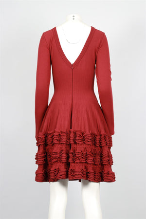 ALAÏA BURGUNDY WOOL BLEND MINI DRESS FR 40 UK 12