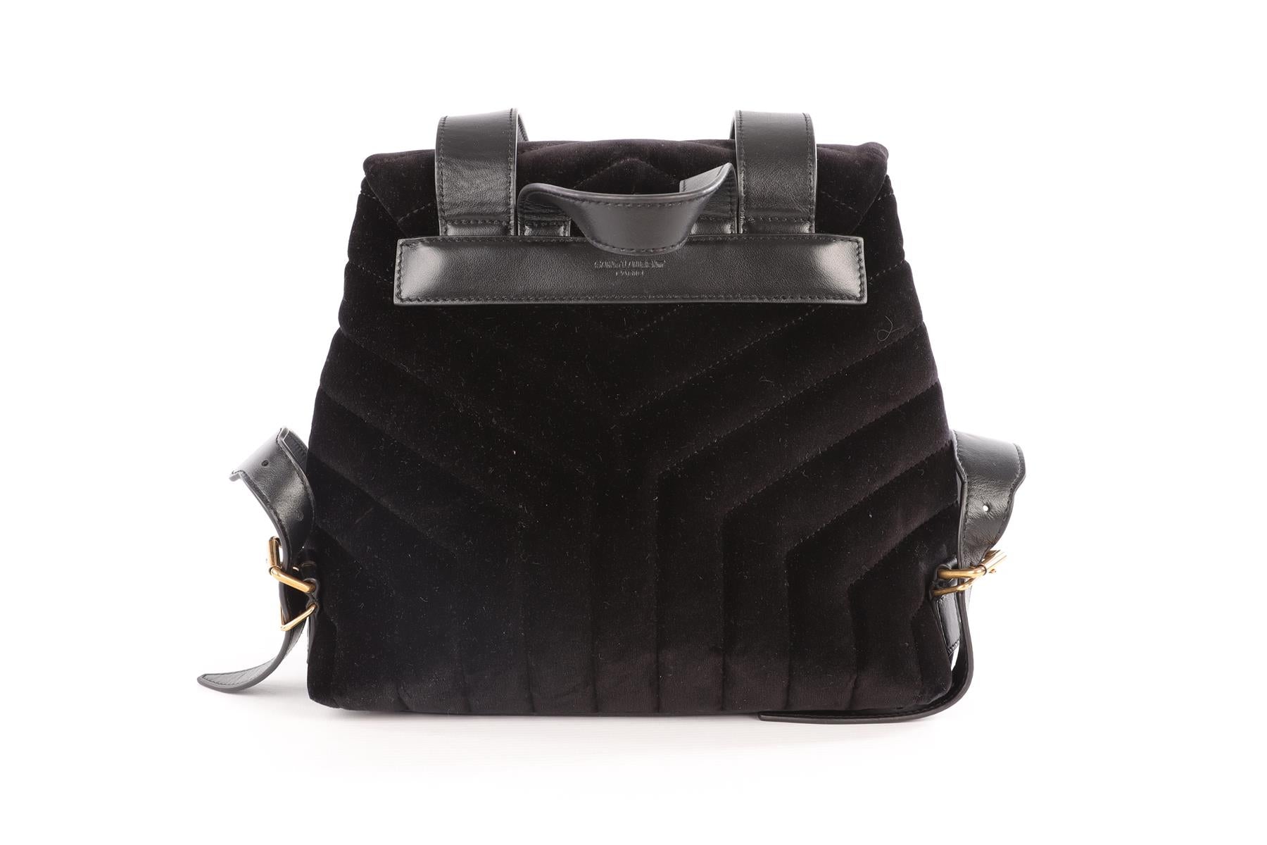 SAINT LAURENT BLACK LOU LOU SMALL VELVET BACKPACK