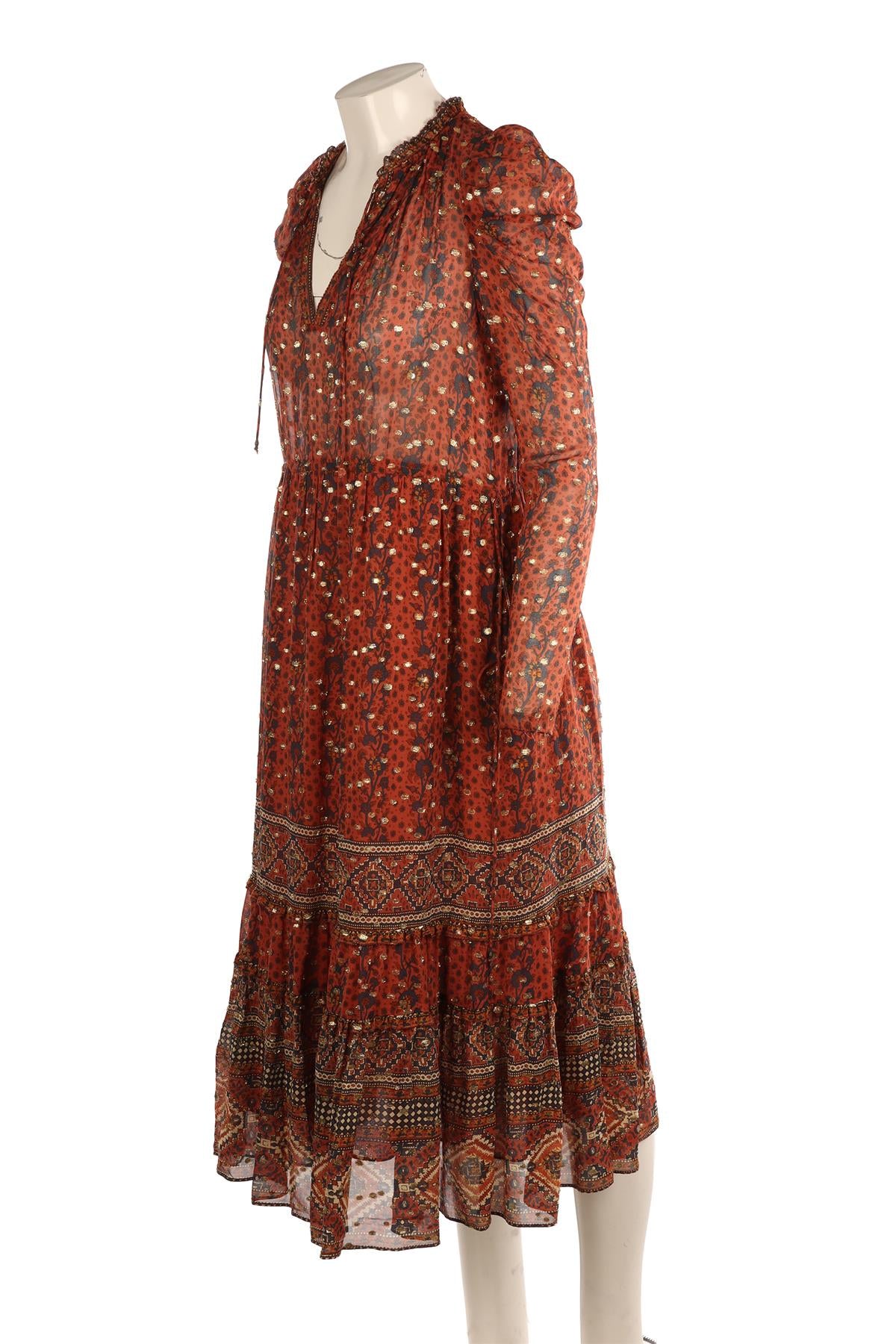 ULLA JOHNSON BROWN SILK MAXI DRESS US 0 UK 4