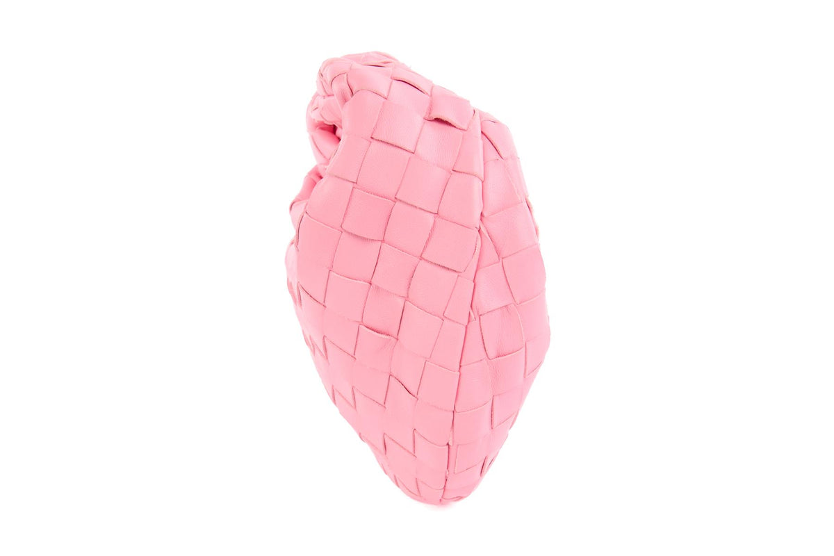 BOTTEGA VENETA PINK JODIE MINI INTRECCIATO LEATHER TOTE BAG