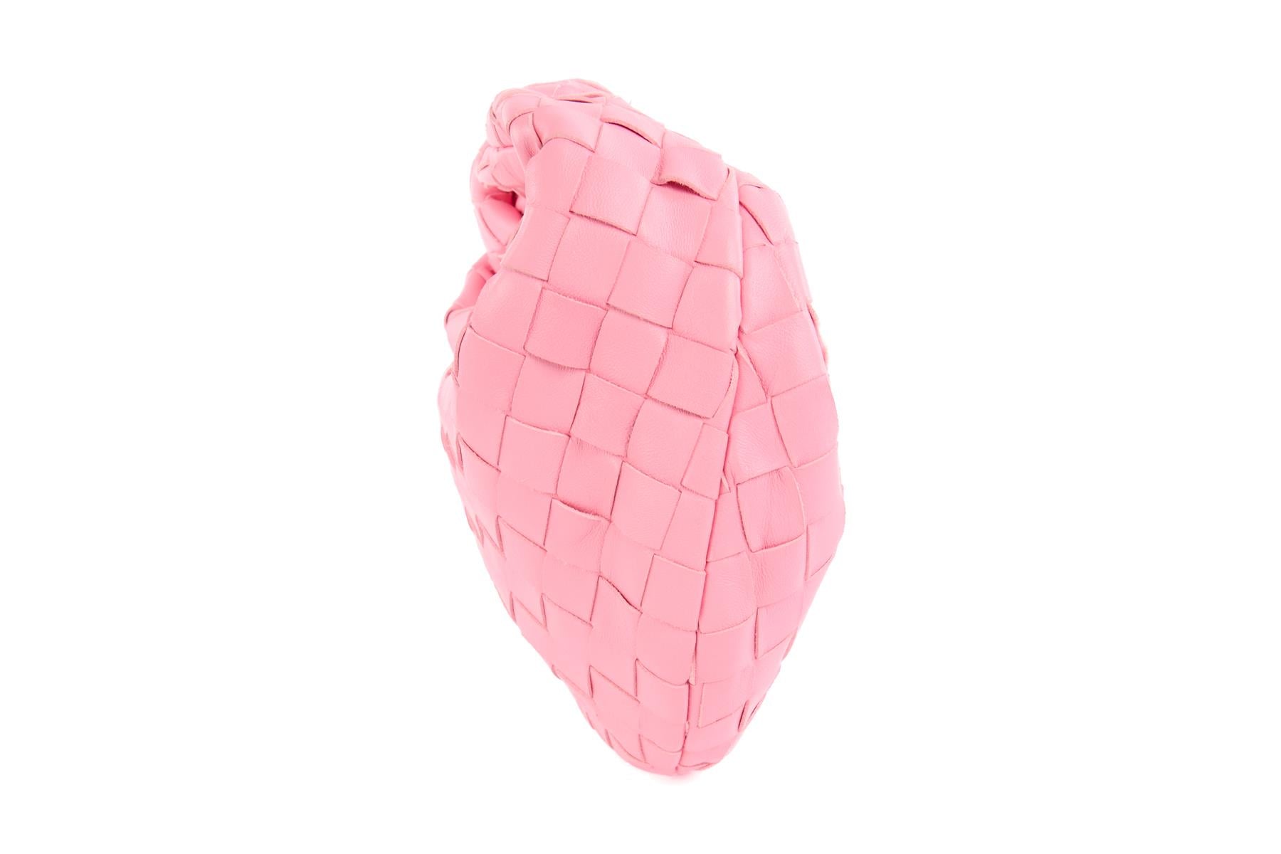 BOTTEGA VENETA PINK JODIE MINI INTRECCIATO LEATHER TOTE BAG