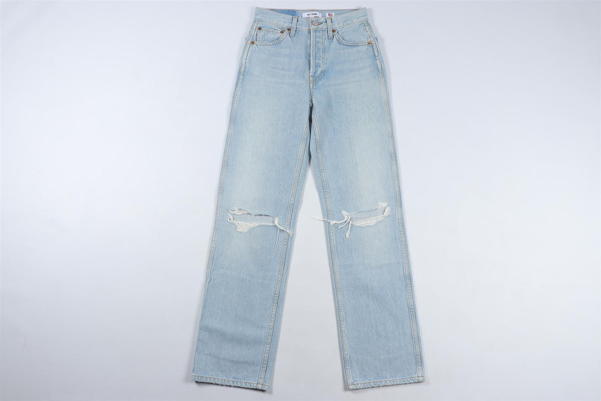 RE/DONE BLUE HIGH RISE STRAIGHT LEG JEANS W24 UK 6