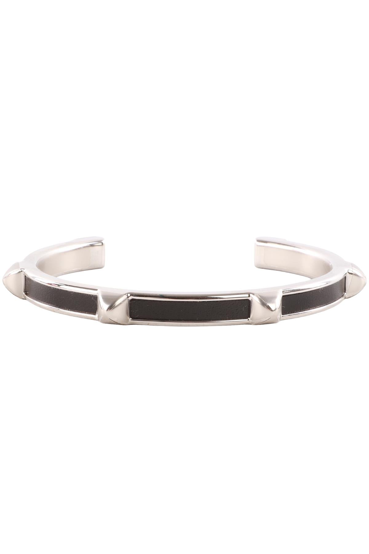 HERMÈS SILVER ATHENA LEATHER AND PALLADIUM PLATED BRACELET T2