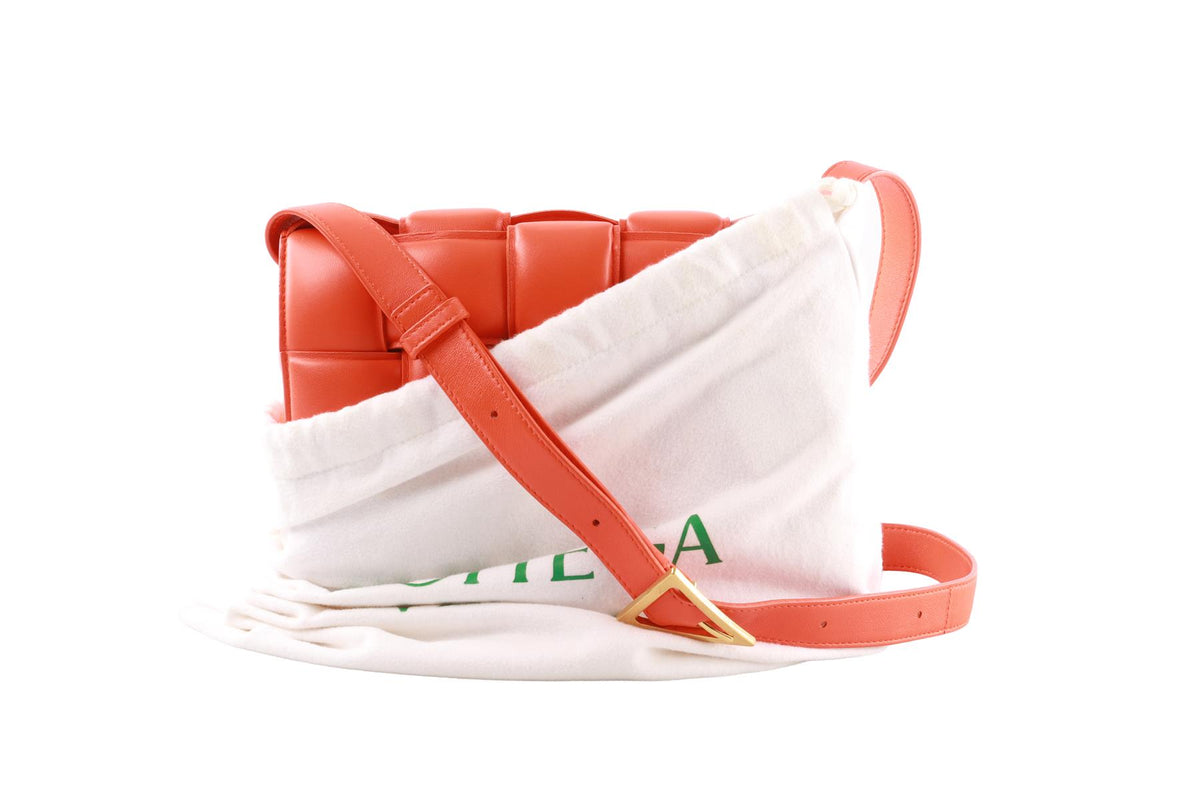 ORANGE CASSETTE INTRECCIATO LEATHER SHOULDER BAG