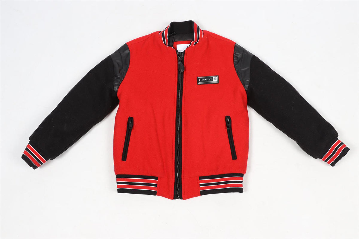 GIVENCHY RED, WHITE AND BLACK KIDS BOYS WOOL BLEND BOMBER JACKET 6 YEARS