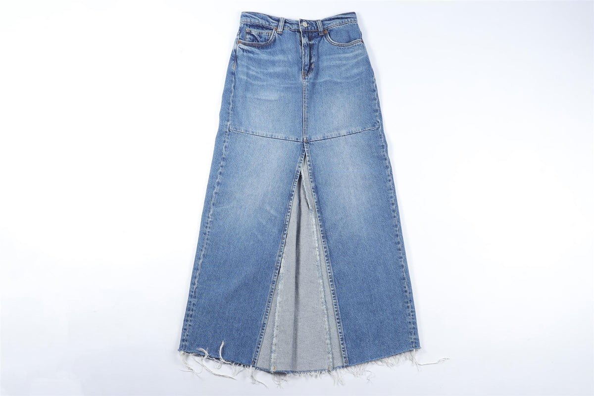 REFORMATION BLUE DENIM MAXI SKIRT W24 UK 6