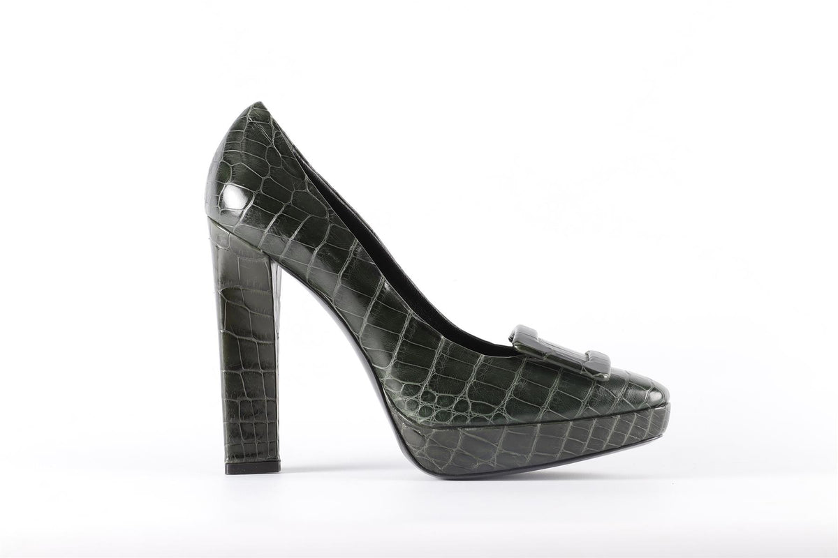 ROGER VIVIER GREEN LEATHER PLATFORM PUMPS EU 38.5 UK 5.5 US 8.5