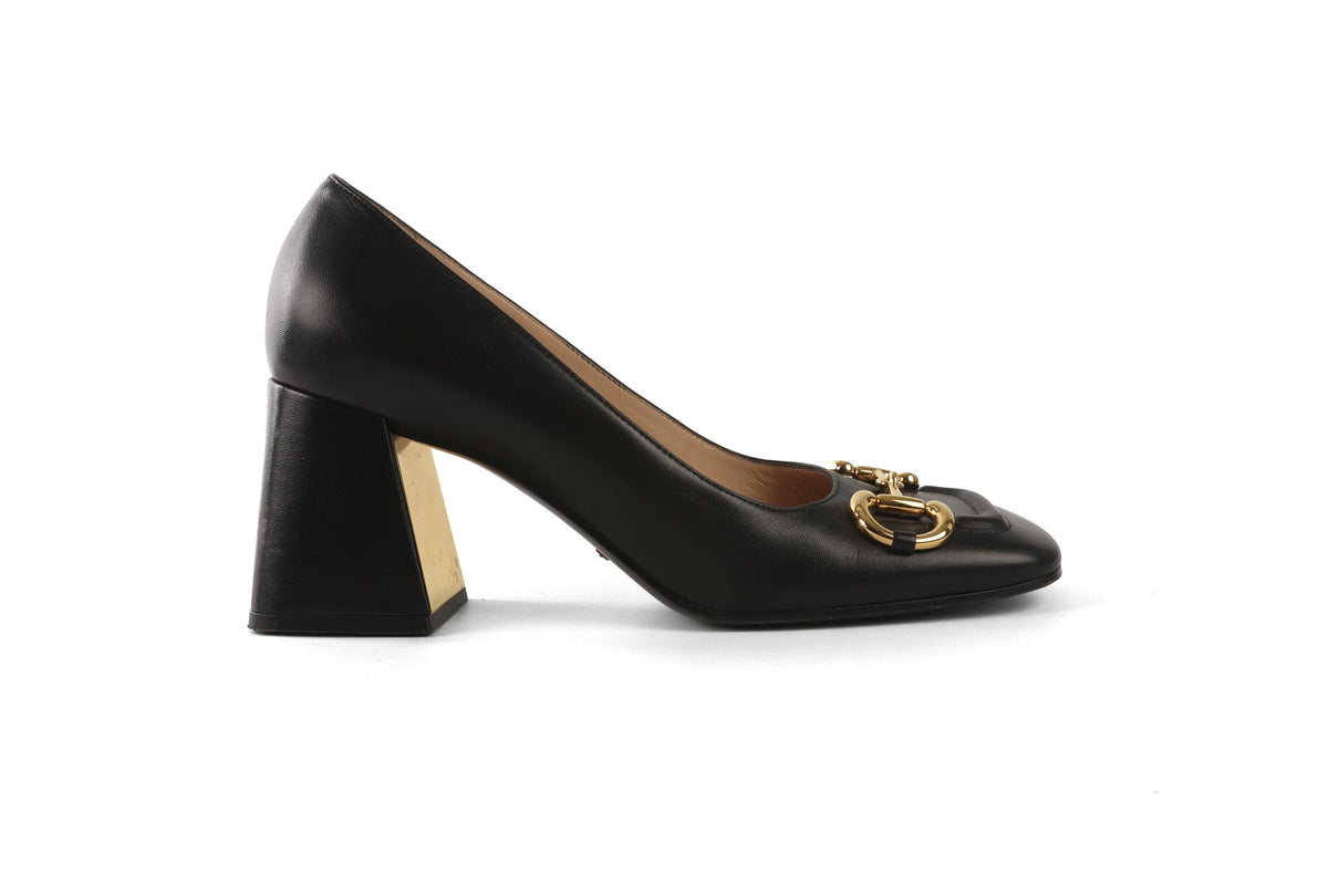 GUCCI BLACK HORSEBIT LEATHER PUMPS EU 39 UK 6 US 9